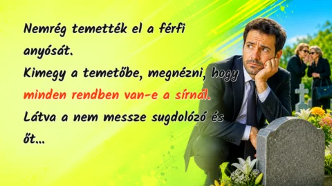Nemrég temették el a férfi anyósát. Kimegy a temetőbe, megnézni, hogy minden rendben van-e a sírnál. Látva a nem messze sugdolózó és őt...