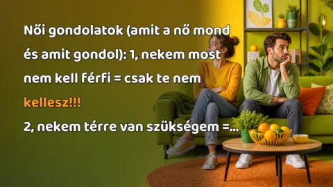 Női gondolatok (amit a nő mond és amit gondol): 1, nekem most nem kell férfi = csak te nem kellesz!!! 2, nekem térre van szükségem =...