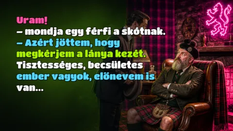 Uram! – mondja egy férfi a skótnak. – Azért jöttem, hogy megkérjem a lánya kezét. Tisztességes, becsületes ember vagyok, előnevem is van...