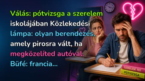Válás: pótvizsga a szerelem iskolájában Közlekedési lámpa: olyan berendezés, amely pirosra vált, ha megközelíted autóval. Büfé: francia...