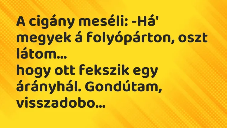 Viccek: A cigány meséli: -Há’ megyek á folyópárton, oszt látom… Viccek: A cigány meséli: -Há’ megyek á folyópárton, oszt látom…