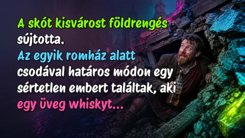 A skót kisvárost földrengés sújtotta. Az egyik romház alatt csodával határos módon egy sértetlen embert találtak, aki egy üveg whiskyt...