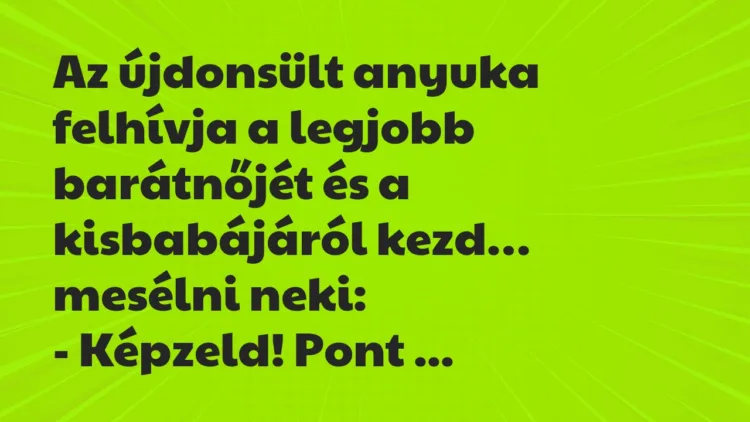 Viccek: Az újdonsült anyuka felhívja a legjobb barátnőjét és a kisbabájáról… Viccek: Az újdonsült anyuka felhívja a legjobb barátnőjét és a kisbabájáról…