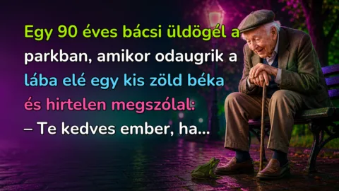 Egy 90 éves bácsi üldögél a parkban, amikor odaugrik a lába elé egy kis zöld béka és hirtelen megszólal: – Te kedves ember, ha...