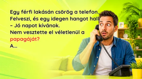 Egy férfi lakásán csörög a telefon. Felveszi, és egy idegen hangot hall: – Jó napot kívánok. Nem vesztette el véletlenül a papagáját? A...