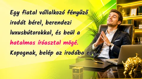 Egy fiatal vállalkozó fényűző irodát bérel, berendezi luxusbútorokkal, és beül a hatalmas íróasztal mögé. Kopognak, belép az irodába egy...