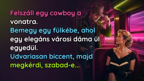 Felszáll egy cowboy a vonatra. Bemegy egy fülkébe, ahol egy elegáns városi dáma ül egyedül. Udvariasan biccent, majd megkérdi, szabad-e...