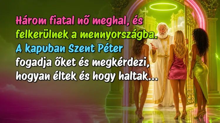 Viccek: Három fiatal nő meghal, és felkerülnek a mennyországba... Három fiatal nő meghal, és felkerülnek a mennyországba. A kapuban Szent Péter fogadja őket és megkérdezi, hogyan éltek és hogy haltak...