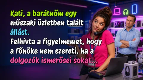 Kati, a barátnőm egy műszaki üzletben talált állást. Felhívta a figyelmemet, hogy a főnöke nem szereti, ha a dolgozók ismerősei sokat...