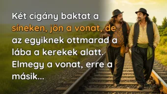 Viccek: Két cigány baktat a síneken, jön a vonat, de az egyiknek ottmarad... Két cigány baktat a síneken, jön a vonat, de az egyiknek ottmarad a lába a kerekek alatt. Elmegy a vonat, erre a másik...