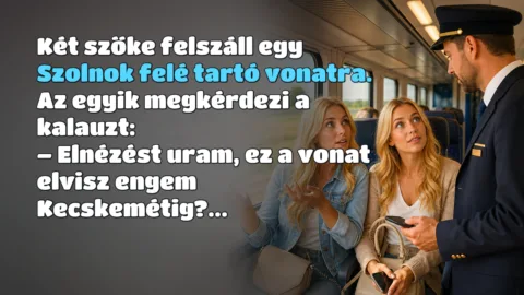 Két szőke felszáll egy Szolnok felé tartó vonatra. Az egyik megkérdezi a kalauzt: – Elnézést uram, ez a vonat elvisz engem Kecskemétig?...