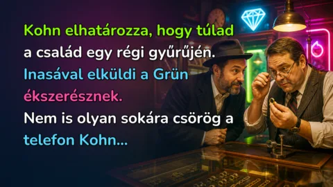 Kohn elhatározza, hogy túlad a család egy régi gyűrűjén. Inasával elküldi a Grün ékszerésznek. Nem is olyan sokára csörög a telefon Kohn...