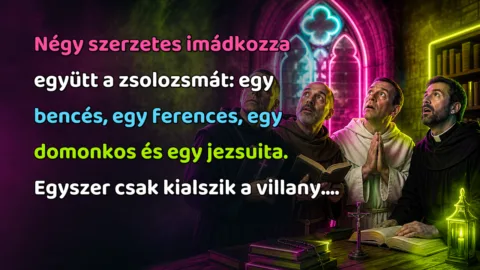 Négy szerzetes imádkozza együtt a zsolozsmát: egy bencés, egy ferences, egy domonkos és egy jezsuita. Egyszer csak kialszik a villany....