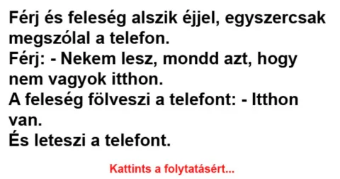 Vicc: Férj és feleség alszik éjjel, egyszercsak megszólal a telefon – Néhány…