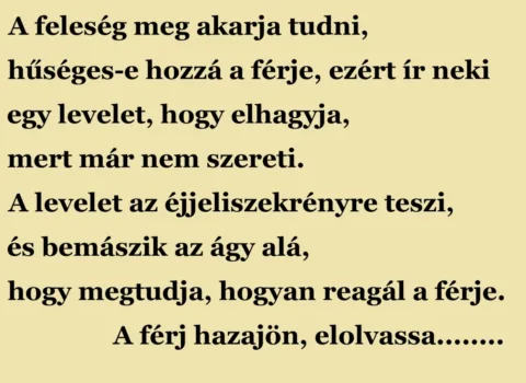 Vicc: A feleség meg akarja tudni, hűséges-e hozzá a férje, ezért ír neki egy…