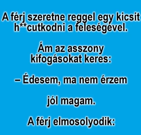 Vicc: A férj szeretne reggel egy kicsit Vicc: A férj szeretne reggel egy kicsit