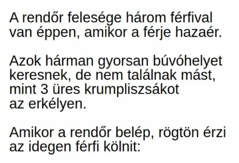 Vicc: A rendőr felesége három férfival van otthon, amikor a férje…