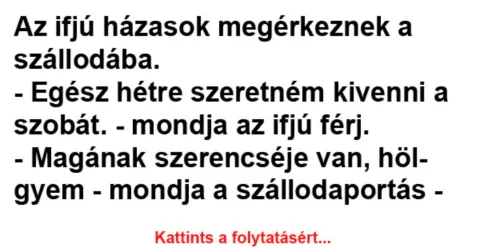 Vicc: Az ifjú házasok megérkeznek a szállodába –