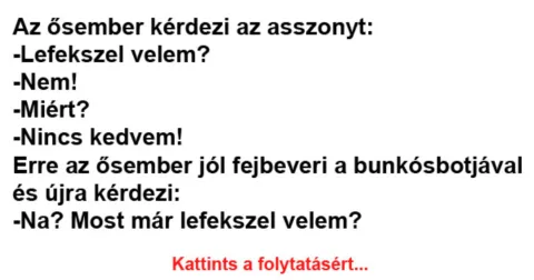Vicc: Az ősember kérdezi az asszonyt: -Lefekszel velem? –