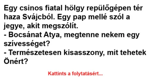 Vicc: Egy csinos fiatal hölgy repülőgépen tér haza Svájcból –