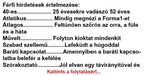 Vicc: Férfi hirdetések értelmezése –