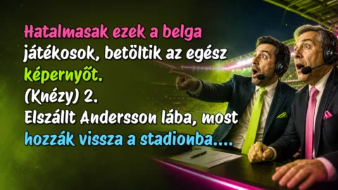 Hatalmasak ezek a belga játékosok, betöltik az egész képernyőt. (Knézy) 2. Elszállt Andersson lába, most hozzák vissza a stadionba....