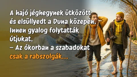 A hajó jéghegynek ütközött és elsüllyedt a Duna közepén. Innen gyalog folytatták útjukat. – Az ókorban a szabadokat csak a rabszolgák...