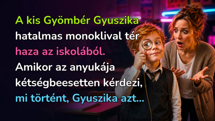 Vicc: A kis Gyömbér Gyuszika hatalmas monoklival tér haza az iskolából... A kis Gyömbér Gyuszika hatalmas monoklival tér haza az iskolából. Amikor az anyukája kétségbeesetten kérdezi, mi történt, Gyuszika azt...