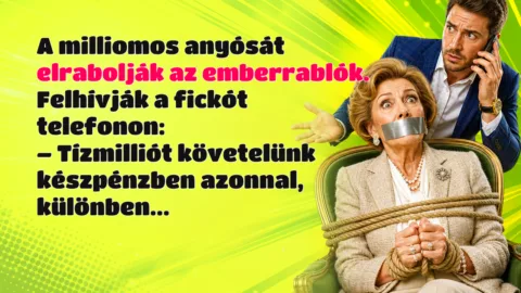 A milliomos anyósát elrabolják az emberrablók. Felhívják a fickót telefonon: – Tízmilliót követelünk készpénzben azonnal, különben...
