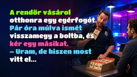 A rendőr vásárol otthonra egy egérfogót. Pár óra múlva ismét visszamegy a boltba, és kér egy másikat. – Uram, de hiszen most vitt el...