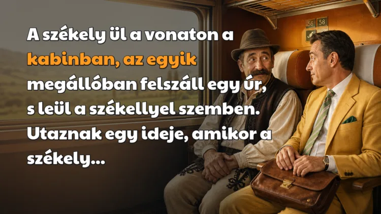 Vicc: A székely ül a vonaton a kabinban, az egyik megállóban felszáll egy úr... A székely ül a vonaton a kabinban, az egyik megállóban felszáll egy úr, s leül a székellyel szemben. Utaznak egy ideje, amikor a székely...