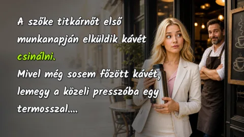 A szőke titkárnőt első munkanapján elküldik kávét csinálni. Mivel még sosem főzött kávét, lemegy a közeli presszóba egy termosszal....