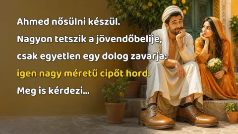 Ahmed nősülni készül. Nagyon tetszik a jövendőbelije, csak egyetlen egy dolog zavarja: igen nagy méretű cipőt hord. Meg is kérdezi...