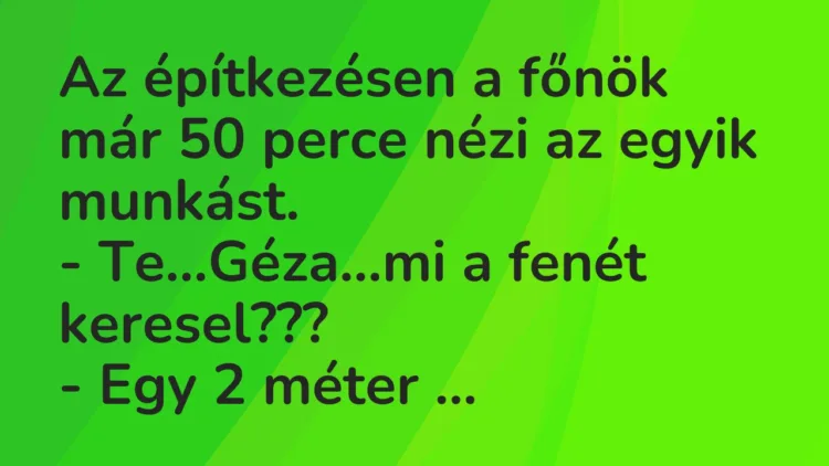 Vicc: Az építkezésen a főnök már 50 perce nézi az egyik munkást… Vicc: Az építkezésen a főnök már 50 perce nézi az egyik munkást…