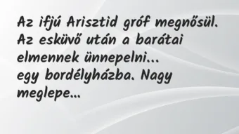 Vicc: Az ifjú Arisztid gróf megnősül. Az esküvő után a barátai elmennek… Vicc: Az ifjú Arisztid gróf megnősül. Az esküvő után a barátai elmennek…