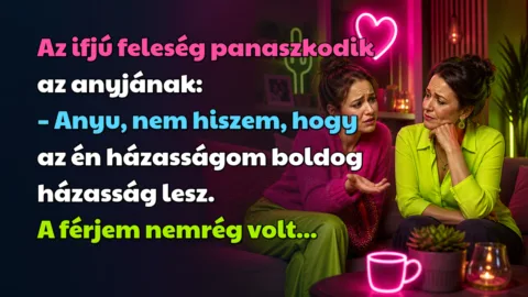 Az ifjú feleség panaszkodik az anyjának: – Anyu, nem hiszem, hogy az én házasságom boldog házasság lesz. A férjem nemrég volt...