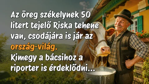 Az öreg székelynek 50 litert tejelő Riska tehene van, csodájára is jár az ország-világ. Kimegy a bácsihoz a riporter is érdeklődni...