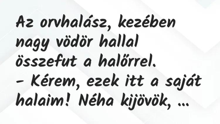 Vicc: Az orvhalász, kezében nagy vödör hallal összefut a halőrrel… Vicc: Az orvhalász, kezében nagy vödör hallal összefut a halőrrel…