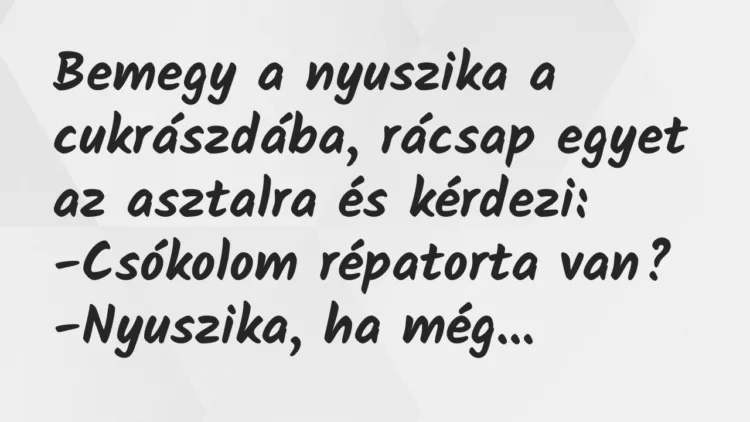 Vicc: Bemegy a nyuszika a cukrászdába, rácsap egyet az asztalra és kérdezi… Vicc: Bemegy a nyuszika a cukrászdába, rácsap egyet az asztalra és kérdezi…