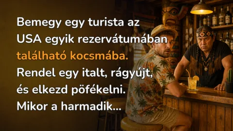 Bemegy egy turista az USA egyik rezervátumában található kocsmába. Rendel egy italt, rágyújt, és elkezd pöfékelni. Mikor a harmadik...