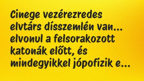 Vicc: Cinege vezérezredes elvtárs dísszemlén van, elvonul a felsorakozott…