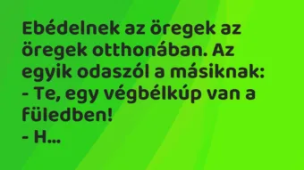 Vicc: Ebédelnek az öregek az öregek otthonában. Az egyik odaszól a másiknak…