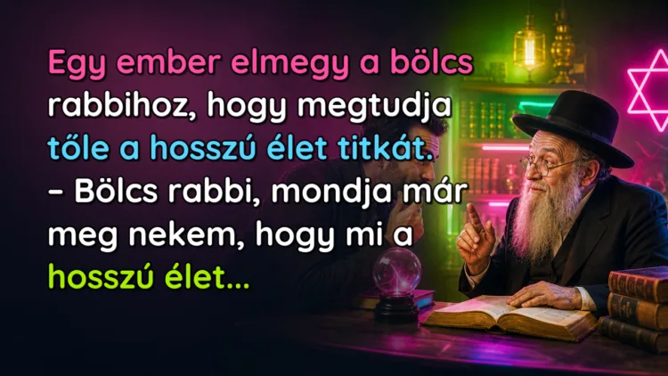 Vicc: Egy ember elmegy a bölcs rabbihoz, hogy megtudja tőle a hosszú élet... Egy ember elmegy a bölcs rabbihoz, hogy megtudja tőle a hosszú élet titkát. – Bölcs rabbi, mondja már meg nekem, hogy mi a hosszú élet...