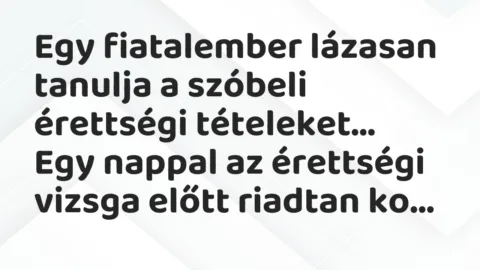 Vicc: Egy fiatalember lázasan tanulja a szóbeli érettségi tételeket…