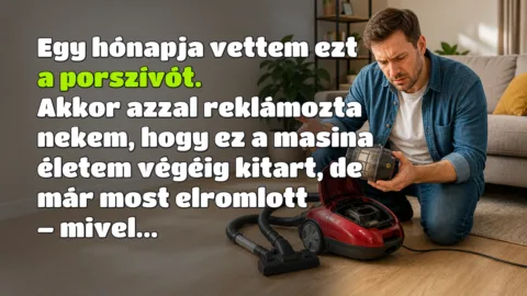 Egy hónapja vettem ezt a porszívót. Akkor azzal reklámozta nekem, hogy ez a masina életem végéig kitart, de már most elromlott – mivel...