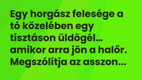 Vicc: Egy horgász felesége a tó közelében egy tisztáson üldögél…