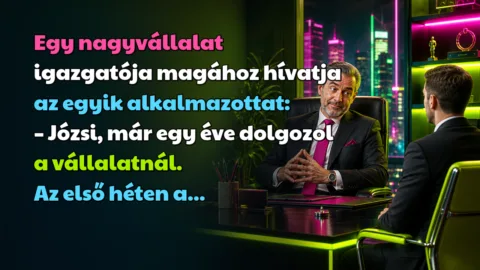 Egy nagyvállalat igazgatója magához hívatja az egyik alkalmazottat: – Józsi, már egy éve dolgozol a vállalatnál. Az első héten a...