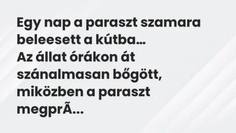 Vicc: Egy nap a paraszt szamara beleesett a kútba. Az állat órákon át…