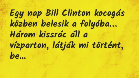 Vicc: Egy nap Bill Clinton kocogás közben belesik a folyóba. Három kissrác…