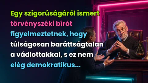 Egy szigorúságáról ismert törvényszéki bírót figyelmeztetnek, hogy túlságosan baráttságtalan a vádlottakkal, s ez nem elég demokratikus...